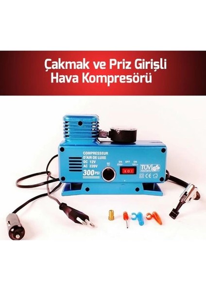220 Volt-12 Volt 250 Psi Geniş Uygulama Yelpazesi Kompresör Lastik Hava Şişirme Oto Pompası