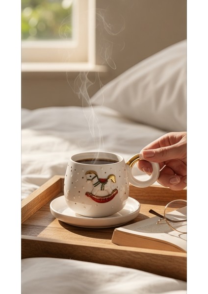 24K Altın Süslemeli El Yapımı Atlı Karınca, Yılbaşı, Yeni Yıl, Kış ve Kar Temalı Seramik Mug Hediye fiyatları