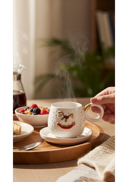 24K Altın Süslemeli El Yapımı Atlı Karınca, Yılbaşı, Yeni Yıl, Kış ve Kar Temalı Seramik Mug Hediye modelleri