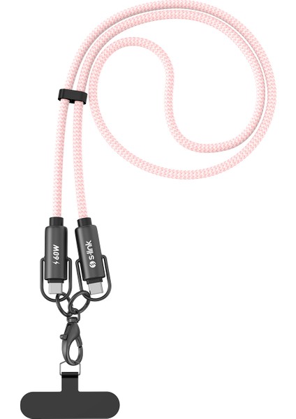 Armor Boyun Askılı Ac-01 60W 1.2m Type-C To Type-C Pd Örgülü Metal Başlıklı Pembe Hızlı Şarj