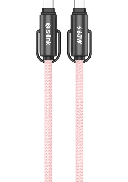 Armor Boyun Askılı Ac-01 60W 1.2m Type-C To Type-C Pd Örgülü Metal Başlıklı Pembe Hızlı Şarj