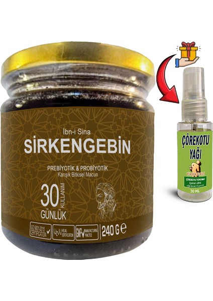 Ibn-I Sina Sirkengebin: 1 Adet Ballı Sirkeli Sarımsaklı Aromatik Prebiyotik Macun + 30 ml Çörek Otu Masaj Yağı
