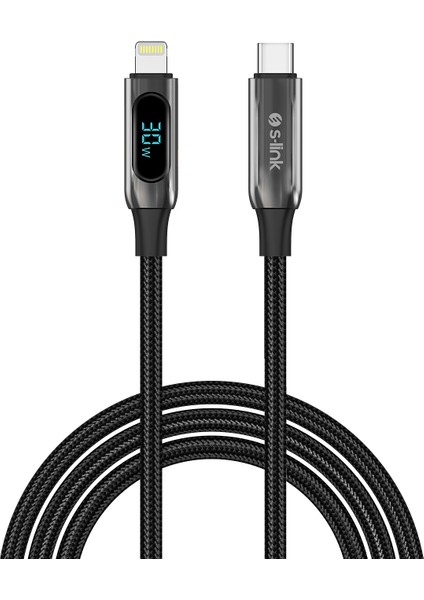 Armor LED CL-030 30W 1m Type-C To Lightning Pd Örgülü LED Başlıklı Siyah Hızlı Şarj Kablosu