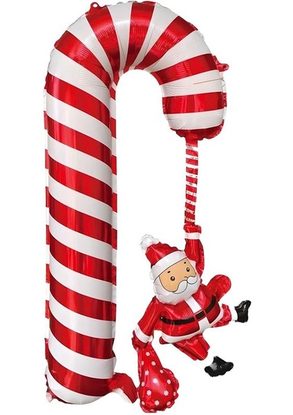 Yılbaşı Noel Babalı Baston Folyo Balon 70X48 cm 1 Adet