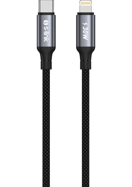 Armor Cl-01 30W 1.2m Type-C To Lightning Pd Örgülü Metal Başlıklı Siyah Hızlı Şarj Kablosu