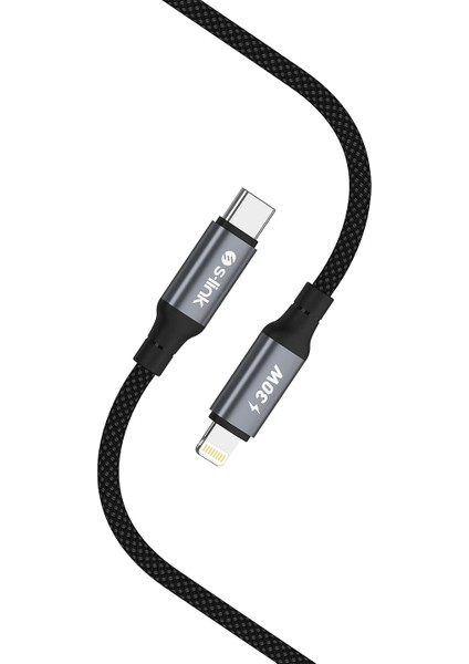 Armor Cl-01 30W 1.2m Type-C To Lightning Pd Örgülü Metal Başlıklı Siyah Hızlı Şarj Kablosu