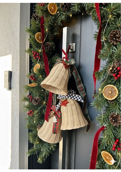 Üçlü Set Rattan Bambu Çan Kapı Süsü Yılbaşı