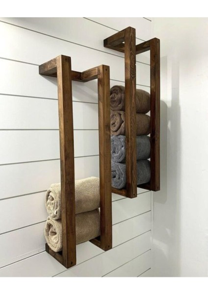 Kahverengi Duvar Rafı, Havluluk, Dekoratif, Şık, Kullanışlı, 1 Adet