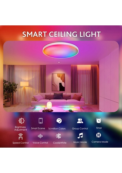 Akıllı Tavan Lambası Wifi Bluetooth Uzaktan Kumanda Rgbcw Karartma Renk Tavan Lambası Basit Üç Geçirmez Tavan Lambası (Ab) (Yurt Dışından) fiyatları