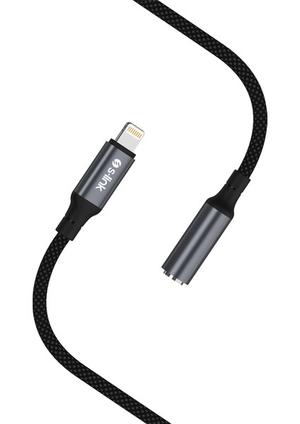 Armor Fl-01 15CM Lightning To F Aux Örgülü Metal Başlıklı Siyah Ses Kablosu