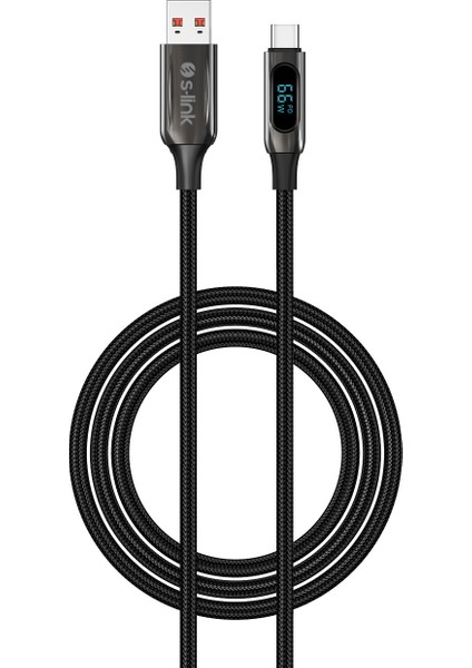 Armor LED UC-066 66W 1m USB To Type-C Pd Örgülü LED Başlıklı Siyah Hızlı Şarj Kablosu