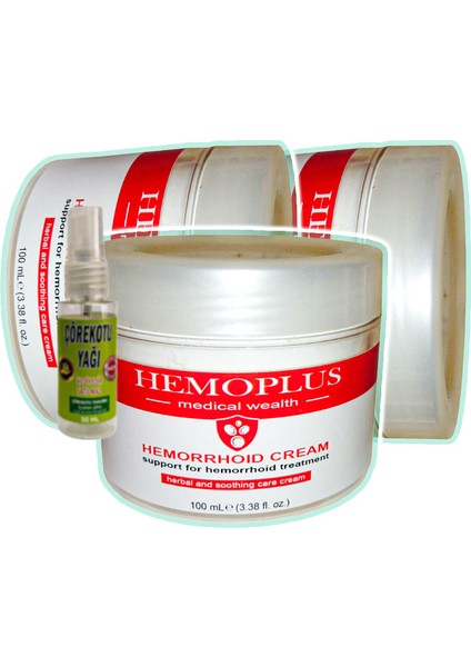 Hemoplus 3 Adet 100 ml Hemroid Kremi + Çörek Otu Yağı Yağı 30 ml