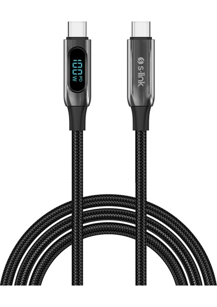 Armor LED LCC-0100 100W 1m Type-C To Type-C Pd Örgülü LED Başlıklı Siyah Hızlı Şarj Kablosu