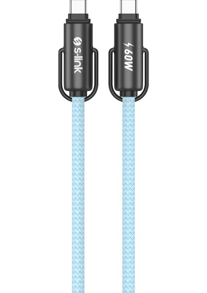 Armor Boyun Askılı Ac-01 60W 1.2m Type-C To Type-C Pd Örgülü Metal Başlıklı Mavi Hızlı Şarj K