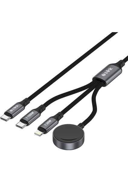 Armor Clw-01 100W 1.2m Type-C To Type-C Lightning - Watch Metal Başlıklı 3in 1 Örgülü Siyah H fiyatları