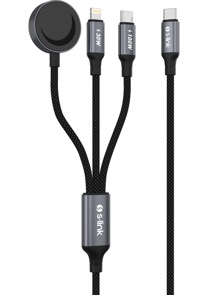 Armor Clw-01 100W 1.2m Type-C To Type-C Lightning - Watch Metal Başlıklı 3in 1 Örgülü Siyah H modelleri