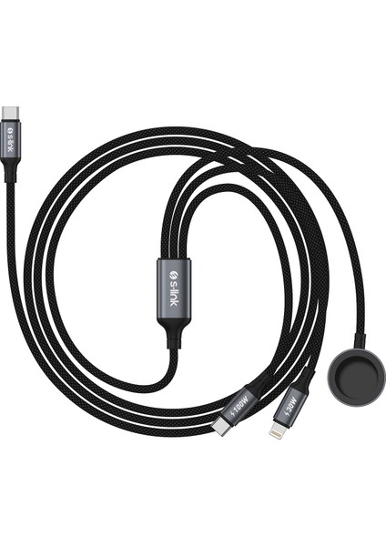 Armor Clw-01 100W 1.2m Type-C To Type-C Lightning - Watch Metal Başlıklı 3in 1 Örgülü Siyah H fırsatları