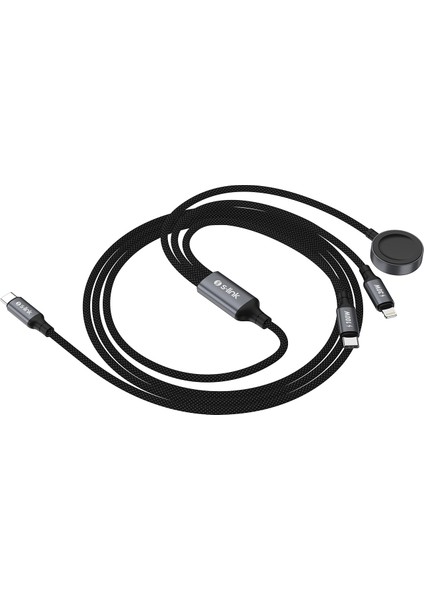 Armor Clw-01 100W 1.2m Type-C To Type-C Lightning - Watch Metal Başlıklı 3in 1 Örgülü Siyah H