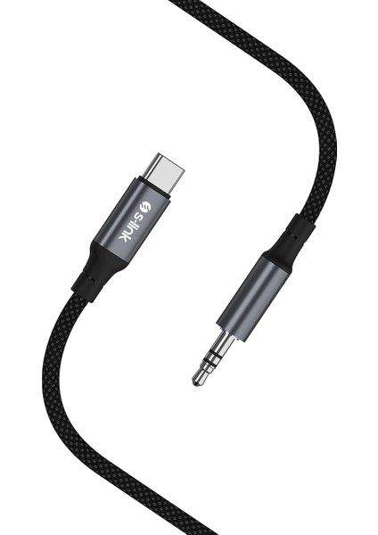 Armor Mc-01 1.2m Type-C To M Aux Örgülü Metal Başlıklı Siyah Ses Kablosu