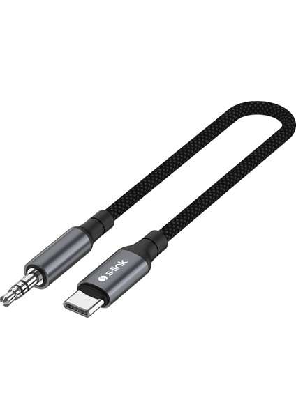 Armor Mc-01 1.2m Type-C To M Aux Örgülü Metal Başlıklı Siyah Ses Kablosu