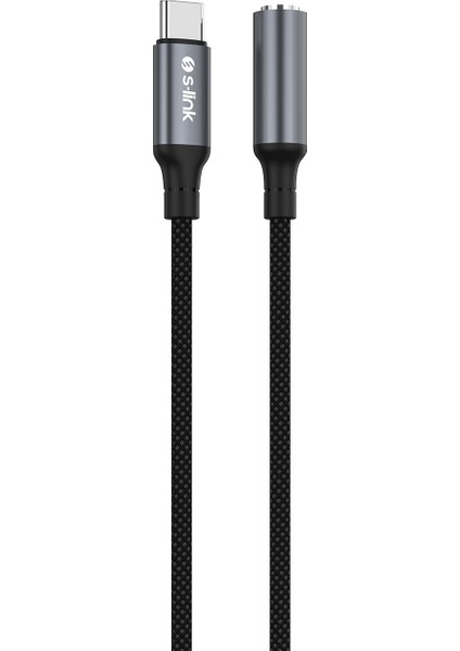 Armor Fc-01 15CM Type-C To F Aux Örgülü Metal Başlıklı Siyah Ses Kablosu