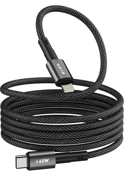 Armor Mcl-01 30W 1m Type-C To Lightning Pd Örgülü Metal Başlıklı Siyah Hızlı Şarj Kablosu