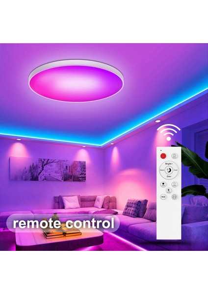 Akıllı Tavan Lambası Wifi Bluetooth Uzaktan Kumanda Rgbcw Karartma Renk Tavan Lambası Basit Üç Geçirmez Tavan Lambası (Ac) (Yurt Dışından)