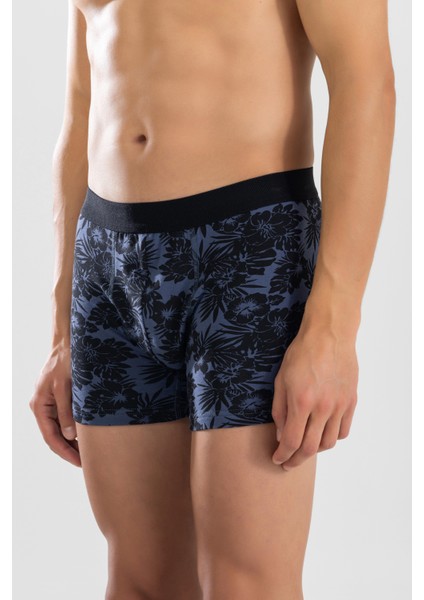 Erkek Desenli Likralı Pamuklu Desenli Boxer 1410 Lacivert