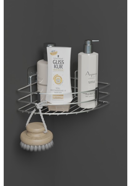 Krom Metal Köşe Banyo Rafı, Duş Şampuanlık, Yapışkanlı Düzenleyici 20X20X7 cm fiyatları
