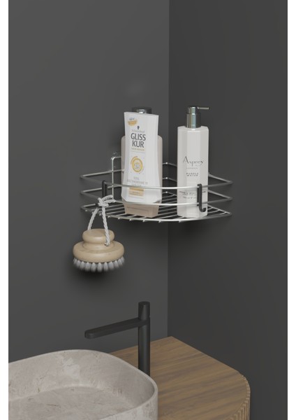 Krom Metal Köşe Banyo Rafı, Duş Şampuanlık, Yapışkanlı Düzenleyici 20X20X7 cm modelleri