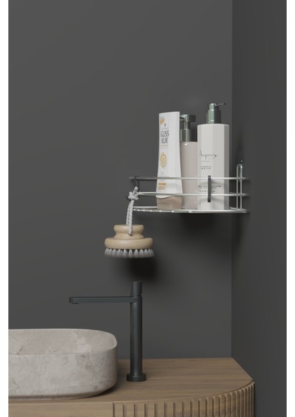 Krom Metal Köşe Banyo Rafı, Duş Şampuanlık, Yapışkanlı Düzenleyici 20X20X7 cm fırsatları