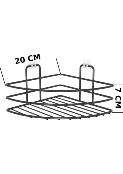 Krom Metal Köşe Banyo Rafı, Duş Şampuanlık, Yapışkanlı Düzenleyici 20X20X7 cm