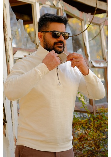 Erkek Yarım Fermuarlı Sweatshirt Ekru fiyatları