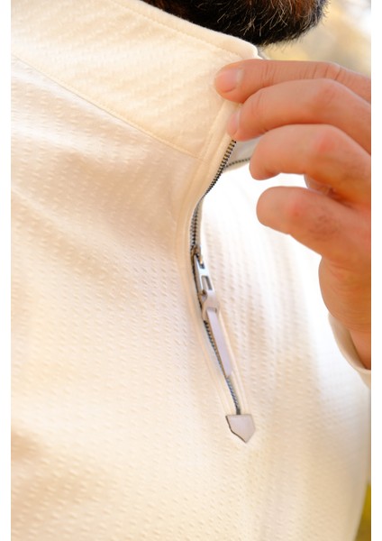 Erkek Yarım Fermuarlı Sweatshirt Ekru fırsatları