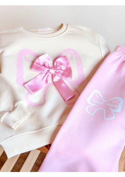 Kurdele Aplikeli Pembe Kız Çocuk Takımı – Sweatshirt & Boru Paça Alt, 2–8 Yaş fırsatları