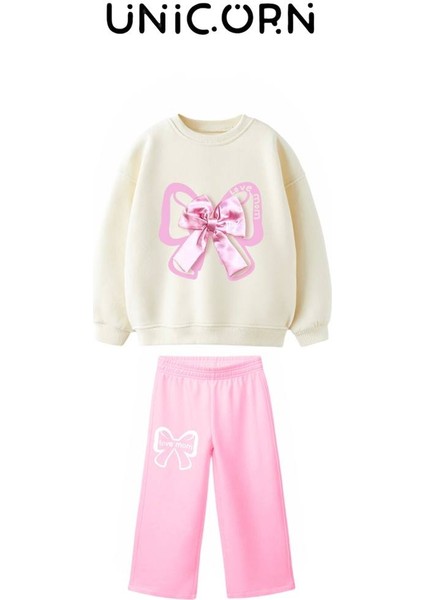 Kurdele Aplikeli Pembe Kız Çocuk Takımı – Sweatshirt & Boru Paça Alt, 2–8 Yaş indirimleri