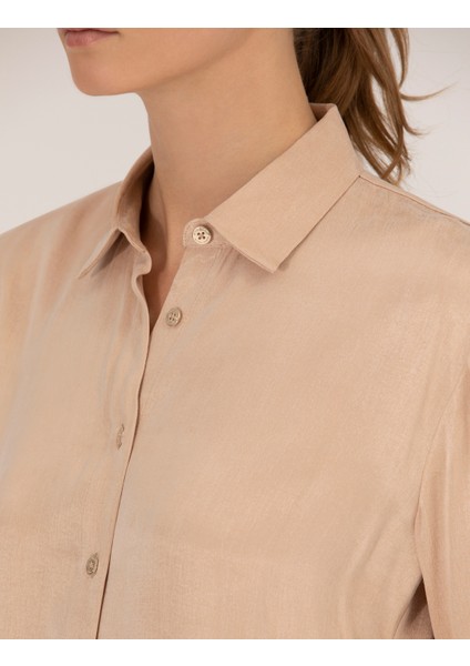 Kadın Bej Comfort Fit Uzun Kollu Gömlek 50254167-VR011
