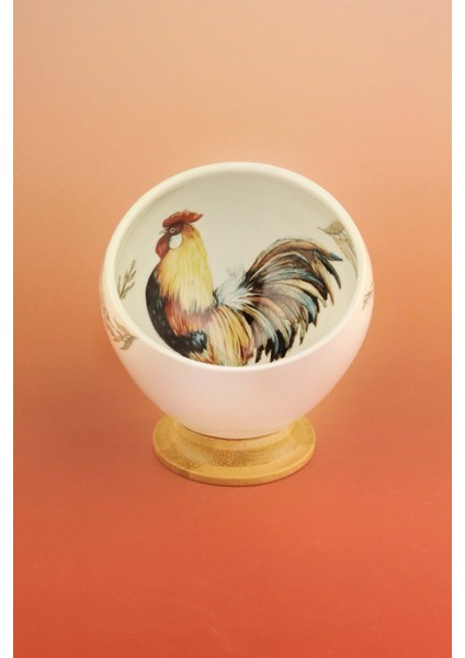 Retro Horoz Bambu Ayaklı Porselen Kase