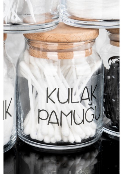 5'li Ahşap Kapaklı Banyo Pamuk Seti Cam Etiketli Makyaj ve Temizlik Malzemeleri fırsatları