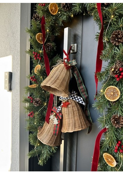 Üçlü Set Rattan Bambu Çan Kapı Süsü Yılbaşı (Ceviz Renk)