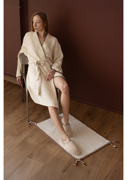 Loom 4 Katlı Çoban Dikşili Kadın Bornoz Kum Bej fiyatları