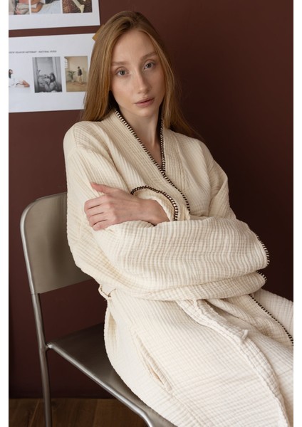 Loom 4 Katlı Çoban Dikşili Kadın Bornoz Kum Bej modelleri