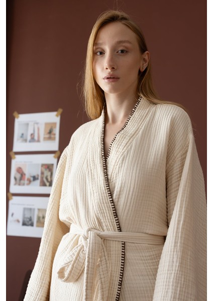 Loom 4 Katlı Çoban Dikşili Kadın Bornoz Kum Bej indirimleri