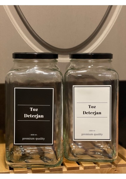 Turuncu ve Beyaz Etiketli Ikili Cam Kavanoz, 3000 ml Toz Deterjan Seti