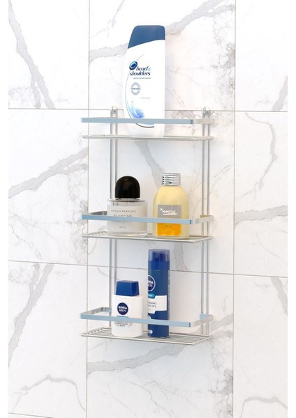 Krom Üç Katlı Banyo Rafı - EGC-134, Şık ve Pratik Banyo Düzeni Aracı