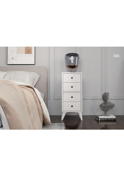 Beyaz Çekmeceli Ayaklı Komodin KMD-1062-Ç