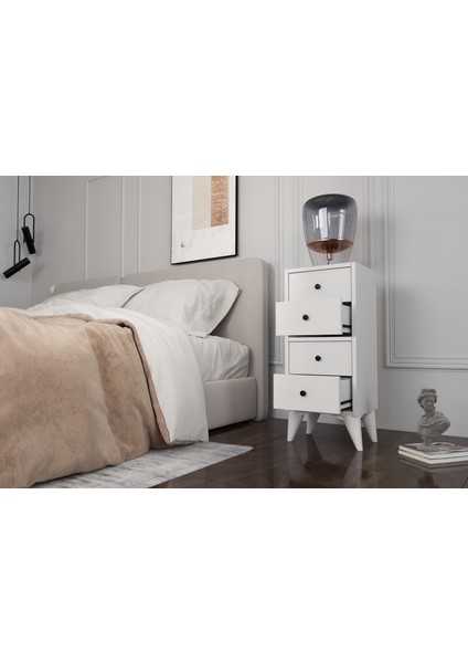 Beyaz Çekmeceli Ayaklı Komodin KMD-1062-Ç fiyatları