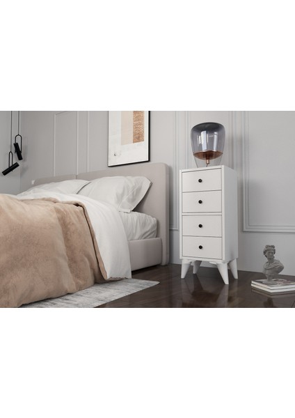 Beyaz Çekmeceli Ayaklı Komodin KMD-1062-Ç modelleri