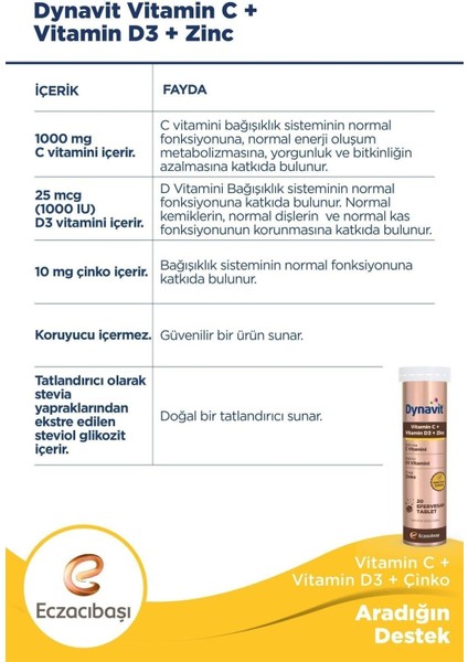 Vitamin C + Vitamin D3 + Çinko Zinc Tablet X3 fiyatları