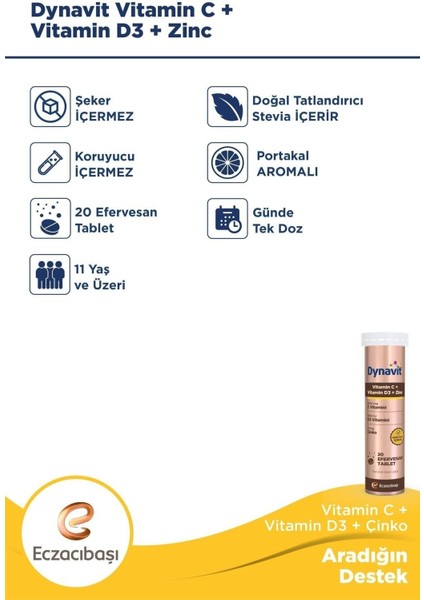 Vitamin C + Vitamin D3 + Çinko Zinc Tablet X3 fırsatları